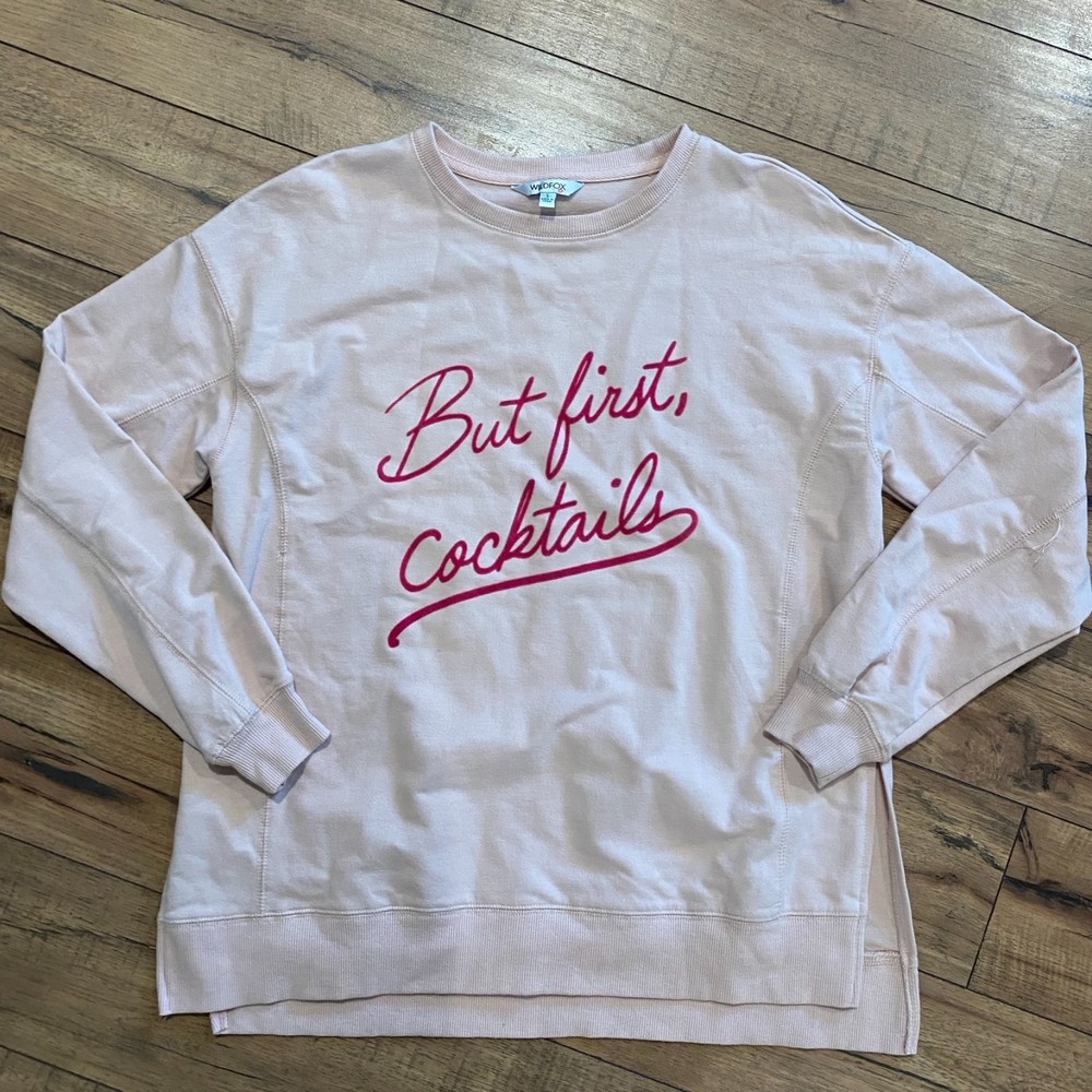 Wildfox "But first Cocktails" Crew Neck Sweatshirt in Peach Whip Size Small
